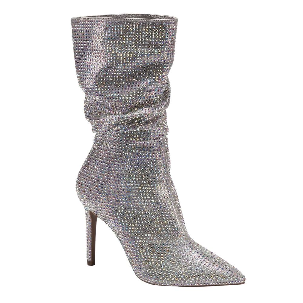 Thalia Sodi Women's Raquell Rhinestone Embellish Slouch Boots Silver Size 6 1/2